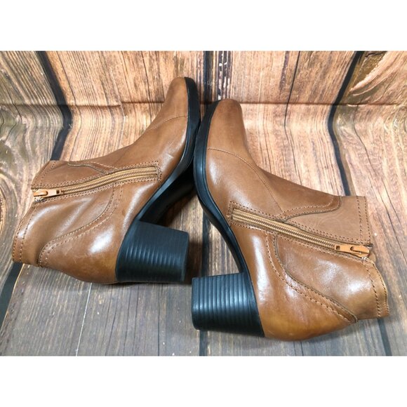 Clarks Brown Leather Block Heel Ankle Boots Side Zip Booties Womens 9 M (k7r) - Picture 6 of 10